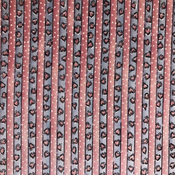 🛒$12 Quilt Cotton Fabric Material - 1 1/2 yards Pink Blue Hearts Stripe #962 - Picture 1 of 4